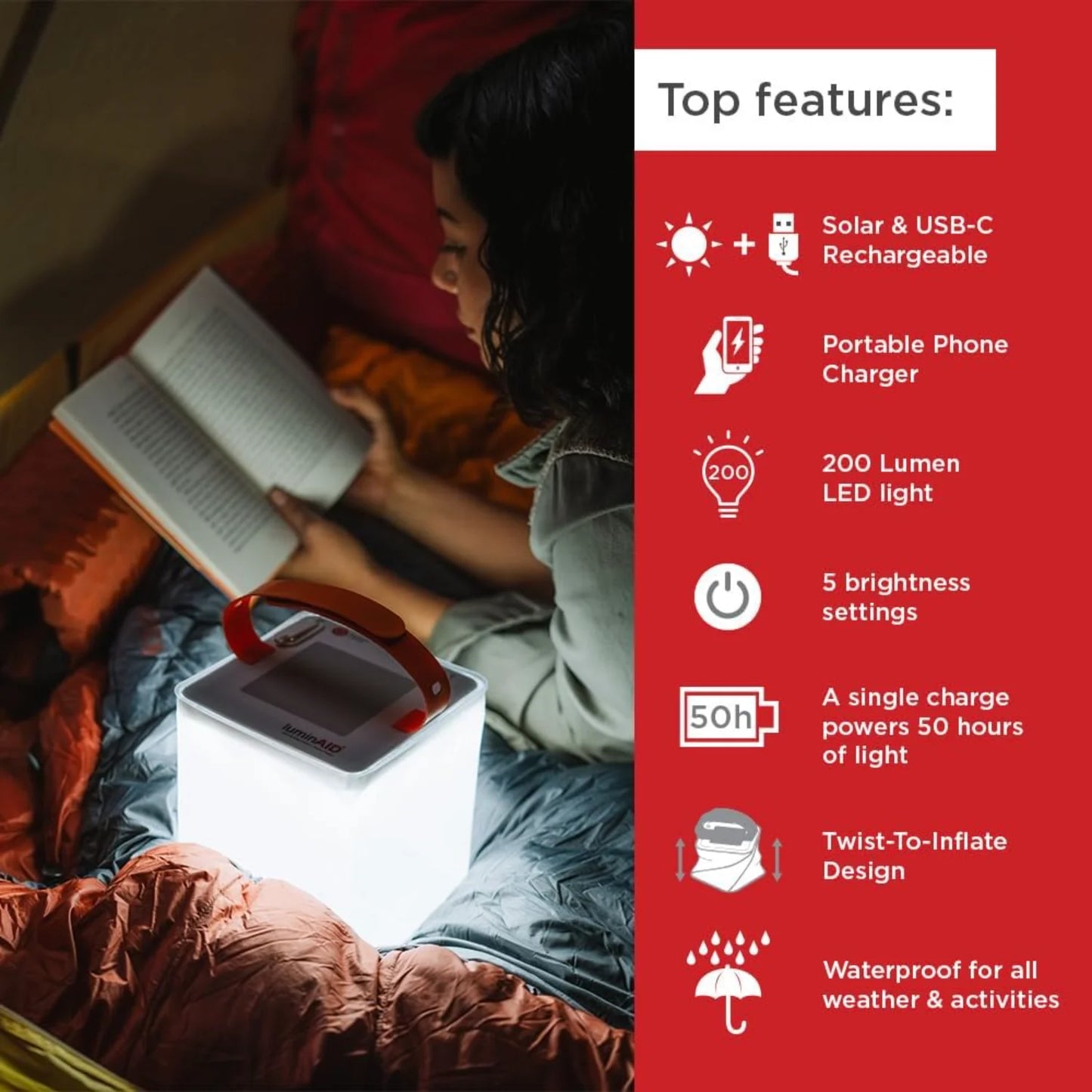 Noryca Quick Inflate 2-in-1 Solar Camping Lantern and Phone Charger